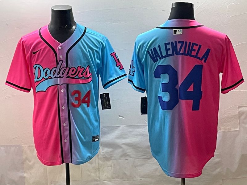 Men 2025 Los Angeles Dodgers 34 Valenzuela Blue pink Game Nike MLB Jersey style 04